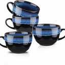 KOOV Ceramic Soup Mug, Soup Bowls with Handles Microwave Safe, 24 Ounce Jumbo Mug and Cereal Mugs Set of 4, Reactive Glaze (Nebula Blue)