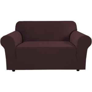 H.VERSAILTEX Stretch Love Seat Couch Covers Couch Slipcovers for 2 Cushion Couch Sofa Cover for Loveseat 1 Piece with Elastic Bottom, Textured Checked Jacquard Fabric(Loveseat 58"-70" Wide, Chocolate)