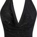SOLY HUX Women's Halter Top Sparkly Sexy Backless Party Crop Tops Club Rave Festival Outfits Black, M