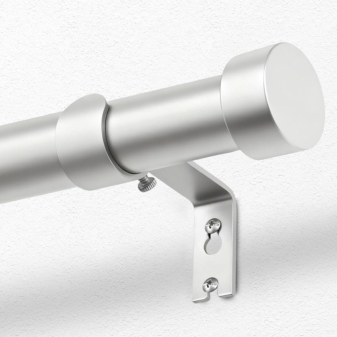 KAMANINA Silver Curtain Rods for Windows 66 to 120 Inch (5.5-10 Feet), 1 Inch Heavy Duty Curtain Rod, Modern Adjustable Drapery Rods with End Cap (32"-120")