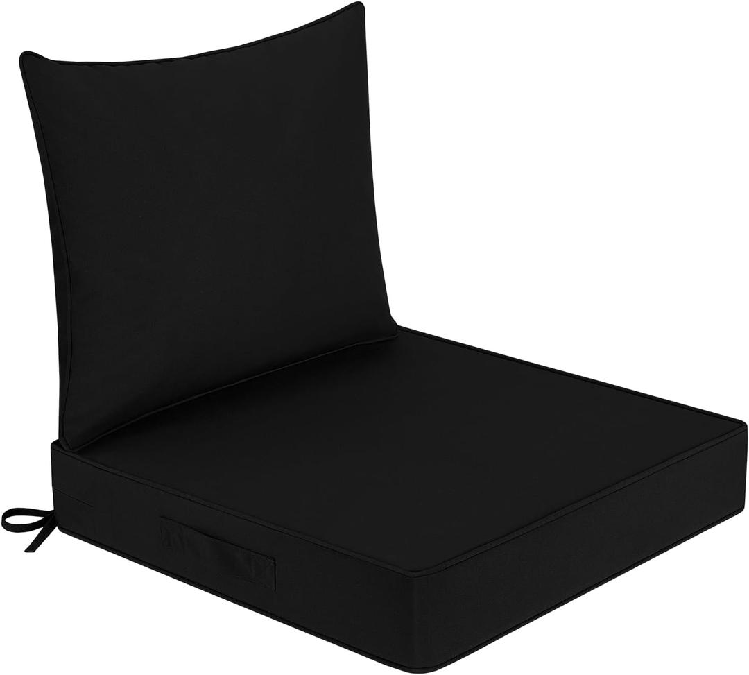 downluxe Waterproof Outdoor Chair Cushions 24x24, Outdoor Cushions for Patio Furniture with Removable Cover, Outdoor Deep Seat Patio Cushion Set with Backrest for Sofa, Couch and Patio Chairs, Black
