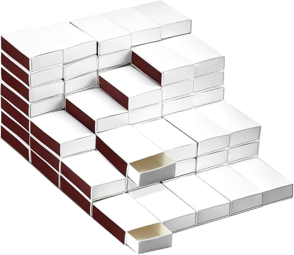 60 PCS Blank Match Boxes (No Matches) 2.25 x 1.42 x 0.59 inch Bulk Blank Matchboxes,DIY White Storage Containers Holders with Double-Sided Striker for Wedding Bridal Baby Shower Birthday Party