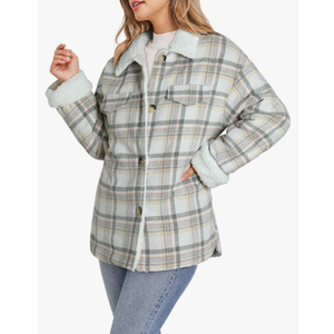 Dokotoo Winter Coats for Women Button Down Plaid Flannel Shirts Warm Sherpa Fleece Jacket Medium
