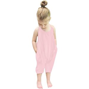 RAISEVERN Toddler Girl Pink Rompers Infant Sleeveless Harem Romper Slouch Jumpsuits Kid Jumpers Summer Cute Party Solid Color Clothing with Pocket, 4-5T