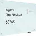 Magnetic Glass Whiteboard - Glass Dry Erase Board 48"x36" Large Frameless Board for Walls Office School and Home