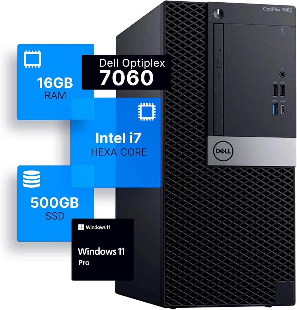 Dell Optiplex 7060 Tower Desktop Computer | Intel i7-8700 (3.4) | 16GB DDR4 RAM | 500GB SSD Solid State | Windows 11 Professional | Home or Office PC 