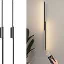 Aipsun 39.4inch Black Battery Operated Wall Sconce Set of 2, Rechargeable Wall Sconce Lighting Dimmable Wireless Wall Lights for Living Room,Bedroom