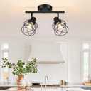 Baocuz 2-Lights Kitchen Light Fixtures Ceiling Mount, Adjustable Semi Flush Mount Ceiling Light with Metal Wire Cage, Vintage Track Spotlight Ceiling Fixtures for Dining Room, Farmhouse, Entryway