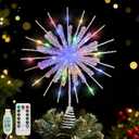 Lewondr Christmas Snowflake Tree Topper, 12.2in Xmas Tree Topper with Glittered Epoxy & 30 Colorful LED, Remote&USB Powered Snowflake Treetop, Xmas Decor for Home Party, 6H Timer&8 Modes, Silver White