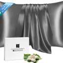 Ravmix Silk Pillow Cases with Zipper, 21 Momme Mulberry Silk Pillowcase for Hair Skin Health, Soft Smooth Breathable Cooling Pillow Cover for Beauty Sleep with Gift Box(Standard 20"x26", Space Grey)