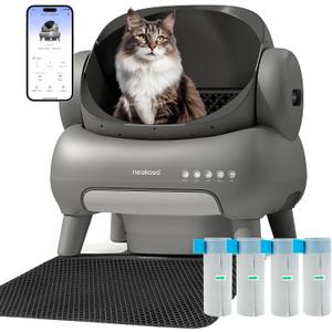 Neakasa M1 Plus Bundle Self-Cleaning Automatic Cat Litter Box, Large Open-Top Design, Odor Control, Smart App Tracking, Multi-Cat Support, Safety Sensors, 4 Rolls Refill Bags Included