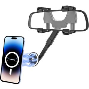 for MagSafe Car Mount Rearview Mirror [24 Strong Magnet] Magnetic Phone Holder for Car Rear View Mirror [4 Clip Stable] Cell Phone Mount for Your Car Accessories for iPhone 16 15 14 13 12 11 X Pro Max