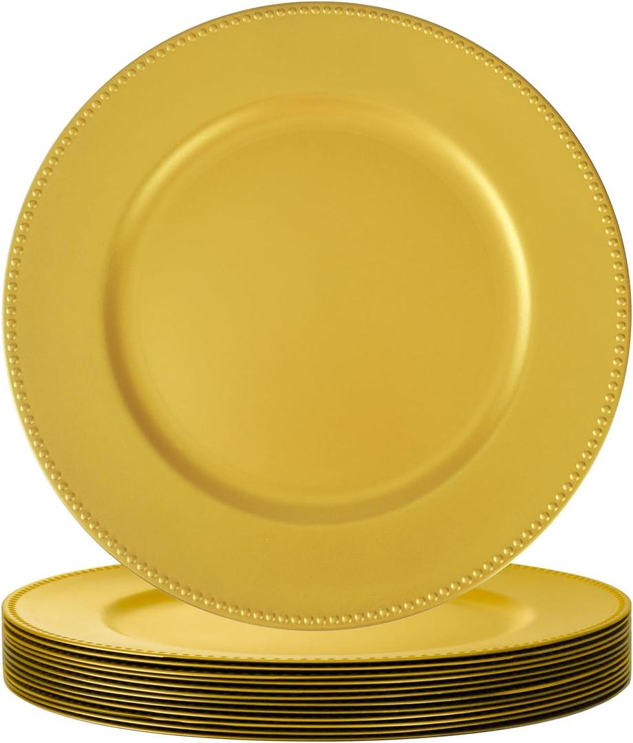 supernal 12 Pack Gold Charger Plates Bulk, 13" Round Beaded Gold Chargers for Dinner Plates, Elegant Plastic Decorative Plates for Wedding Reception, Party, Mother's Day Table Decor