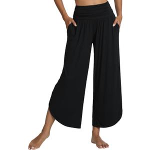 WiWi Women's Lounge Pants Wide Leg Yoga Bottoms Soft High Waist Sweatpants with Pockets Viscose from Bamboo S-XXL (Medium, Black)