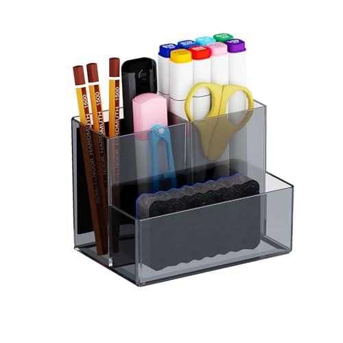 Marbrasse Acrylic Magnetic Pen Holder, Dry Erase Marker Holder, Magnetic Whiteboard Pencil Holders for Refrigerator, Locker, School and Office,Grey