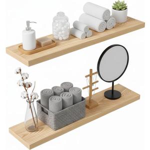 Lufia Floating Wall Shelves, Set of 2, MDF with Invisible Brackets, Modern Storage for Bedroom, Bathroom, Living Room, Kitchen (Oak, 32" W x 7" D x 1.5" H)