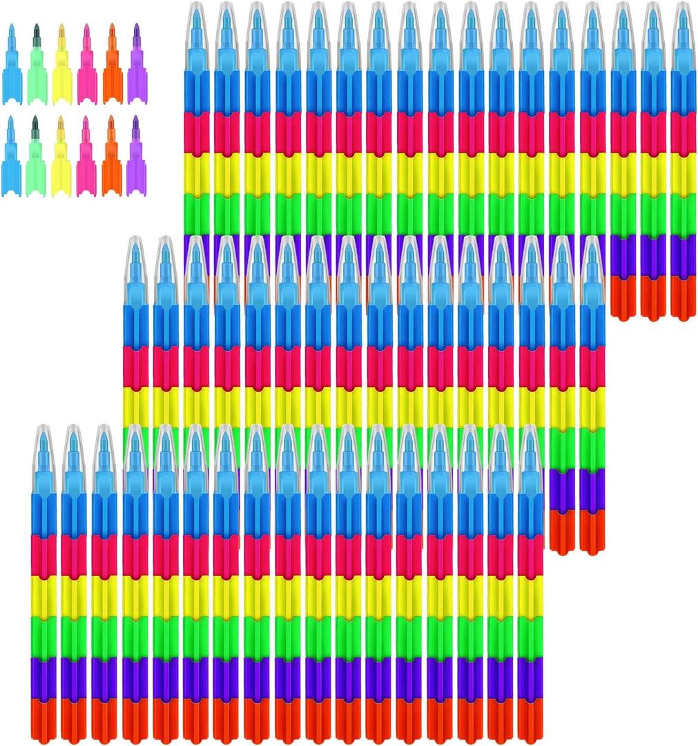 Outus 50 Pcs Stackable Crayons Bulk Stacking Buildable Crayon Colorful Stacking Crayons Party Favors DIY Rainbow Pencil for Kids Preschool School Supplies Birthday Party Art Drawing Home Office (50 Count (Pack of 1)