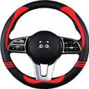 Iwantit Steering Wheel Cover, Carbon Fiber&Perforated Leather with Anti-Slip Rubber Ring, Steering Wheel Protector, Universal Fit 14.5-15 inches for Cars,SUV (Passion Red) (003-Passion Red)
