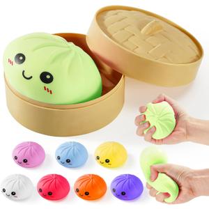 Dumpling Squishy Toys, Gaint Dumpling Squishy Mystery Box, Colorful Squishies Dumplings Stress Balls Toy, Stocking Stuffers with Food Steamer Stretchy Desk Toy (Green)