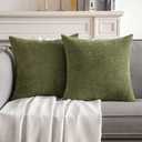 MIULEE Pack of 2 Sage Green Decorative Pillow Covers 25x25 Inch Soft Chenille Couch Spring Throw Pillows Farmhouse Cushion Covers for Home Decor Sofa Bedroom Living Room 