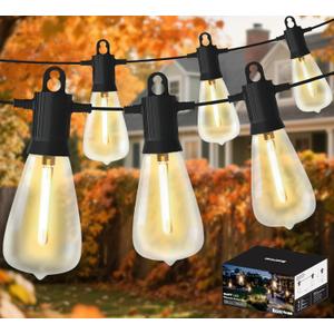 LED Outdoor String Lights 100FT, Waterproof Patio Lights with 52 (50+2 Spare ST38 Shatterproof Replaceable Bulbs), Connectable Dimmable Outside Hanging Light for Porch Garden Deck Bistro Backyard