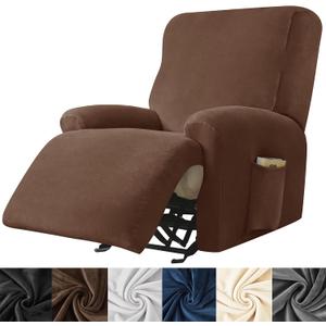 HFCNMY Recliner Chair Covers,4 Pieces Stretch Velvet Recliner Cover Thick Recliner Slipcovers-Covers for Recliners with Elastic Bottom Coffee