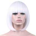 White Wigs for Women 12'' Short White Bob Hair Wig with Bangs Natural Synthetic Soft Wig Cute Colored Wigs for Daily Party Halloween BU027WH