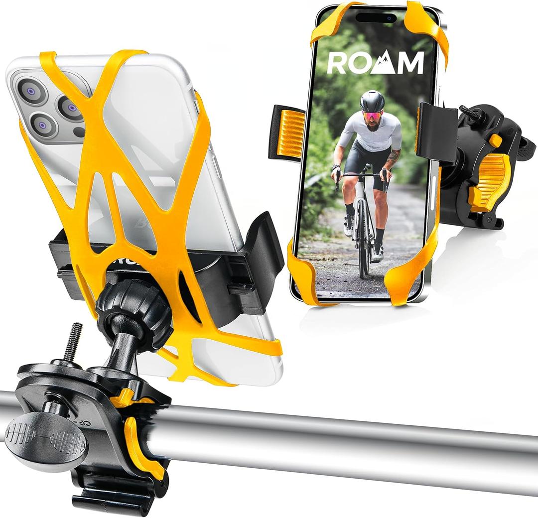 Roam Universal Cell Phone Holder Net Mount - Adjustable Up to 3.6" W x 7" L - 360 Rotation - Hands Free Navigation System for Motorcycle eBike Dirt Road Cruiser Scooter - Orange