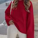 PRETTYGARDEN Women's Fall Oversized Sweaters Casual Crewneck Pullover Long Sleeve Fuzzy Chunky Knit Tops Blouse (Medium, Red)