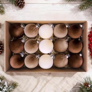 15 Pcs Christmas Ball Ornaments - Brown Beige White Shatterproof Xmas Bulbs Decorations Set - Multicolor Beige Brown Neutral, 80mm 3.15 inch