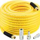1/2 Inch x 100ft. Hybrid Air Hose with 1/2 in. MNPT Ends and Bend Restrictors, 3PCS 1/2 Air Coupler and Plug Kit, Air Compressor Hose Fittings and Accessories