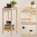 HOOBRO Small Round Side Table with Charging Station, 2-Tier Round Bamboo End Table, Compact Sofa Bedside Table for Small Space, Easy Assembly, for Living Room, Bedroom, Apartment, Natural 