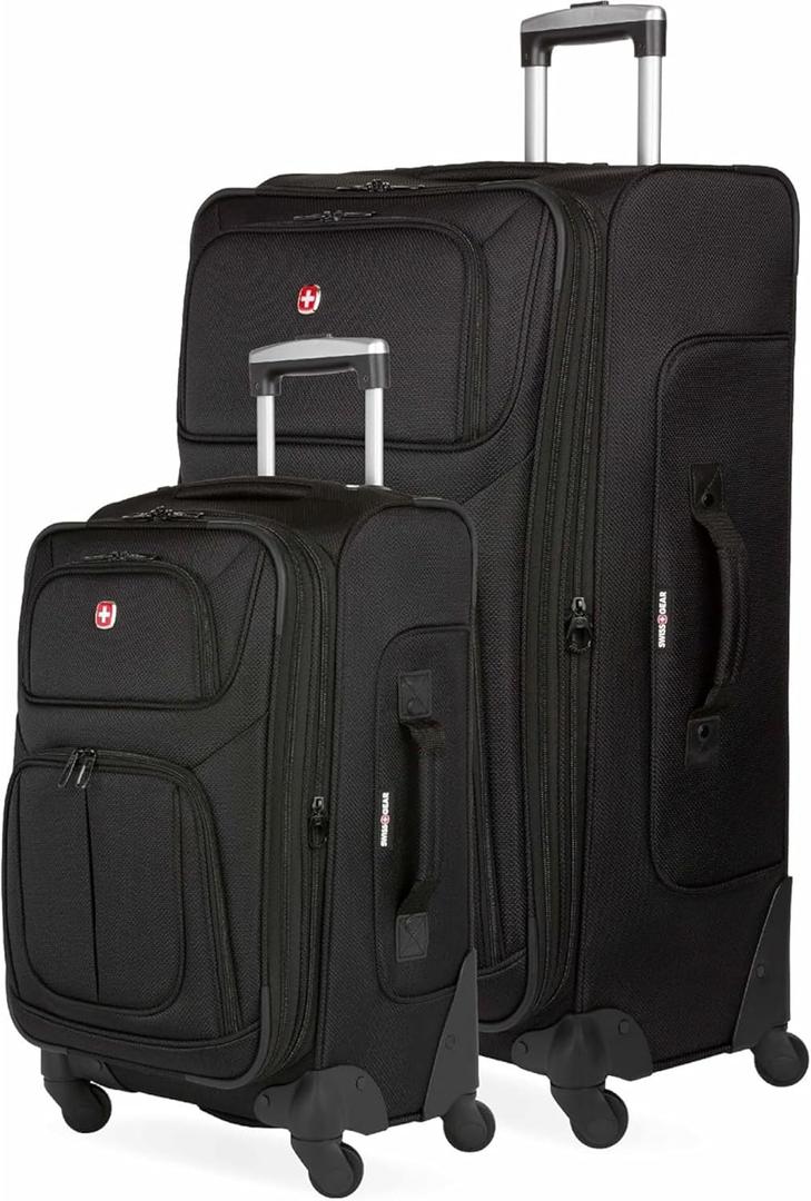 SWISSGEAR Sion Softside Expandable Spinner Luggage Durable Lightweight Travel Suitcase, Black, 2-Piece Set (21/29)