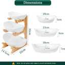 SEVEN SPARTA Fruit Bowl for Kitchen Counter - 3 Tier Ceramic Serving Bowls with Bamboo Stand, Tiered Fruit Basket for Fruit Vegetable Storage, Cake, Dessert, Nuts, Snack, Salad (Dishwasher safe)