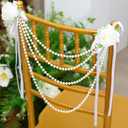 16 Pcs Pearl Wedding Chair Decoration with Artificial Rose Faux Pearl Beaded Garland String Chair Sash Decor for Bridal Shower Wedding Aisle Ceremony Party Banquet