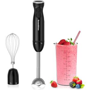 Bonsenkitchen HB3202 3-in-1 Hand Blender 1000W Electric Hand Blender with Measuring Cup and Whisk, Stepless Speed Adjustment for Milkshake, Mash, Sauce, Black