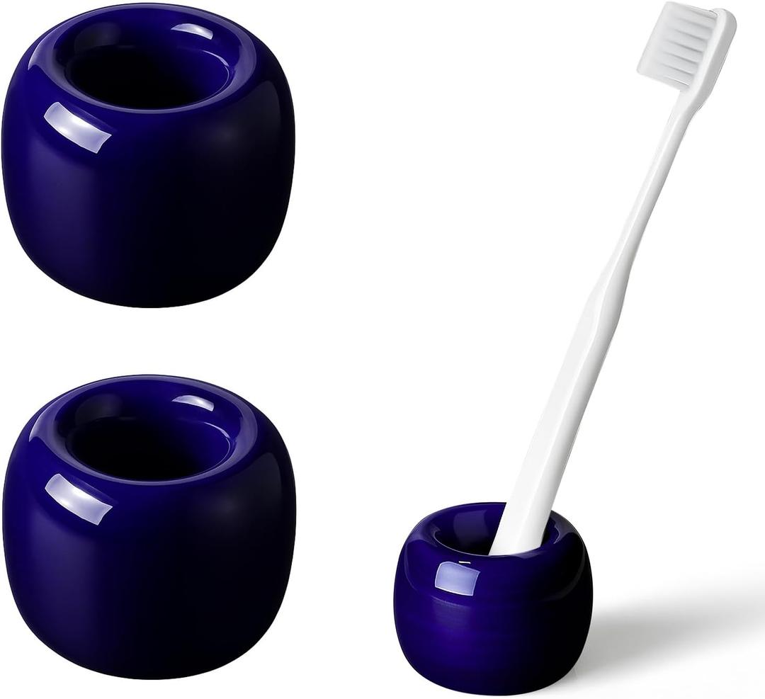 AirMoon Mini Ceramic Toothbrush Holder for Bathroom - Midnight Blue Small Countertop Organizer, Easy Clean Toothbrush Stand, Suit for Electric Toothbrush Head, Pens & Coffee Spoon, Pack of 2