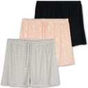 Real Essentials 3 Pack: Womens Ultra-Soft Comfy Stretch Pajama Lounge Shorts Elegant Sleepwear (3X, Set a)
