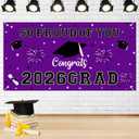 3 x Graduation Decorations 2026 Purple Graduation Banner 66.1" x 33.8" Graduation Backdrop Congrats Grad Banner for Outdoor Indoor High School College Class of 2026 Graduation Party Decorations