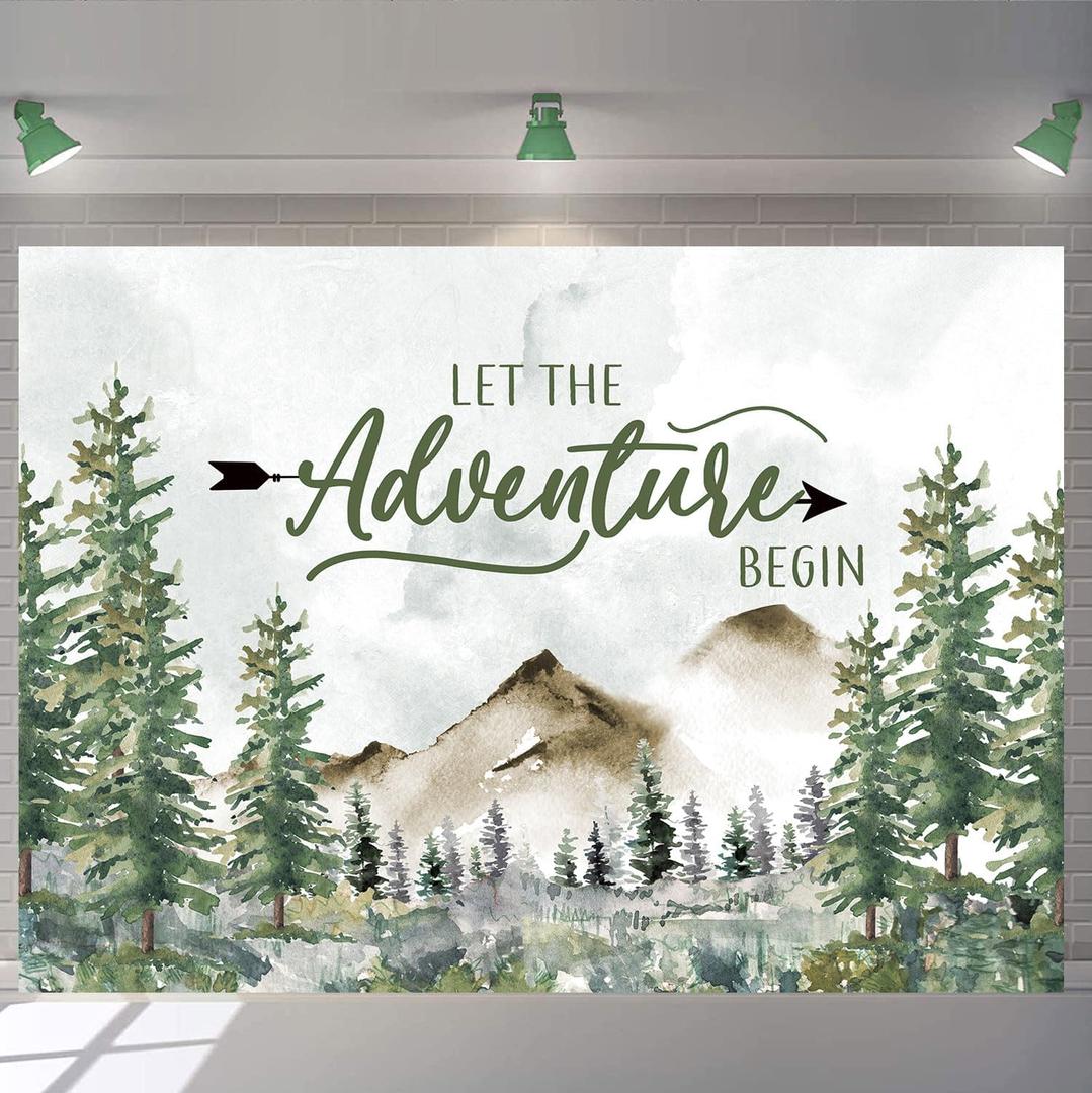 Adventure Awaits Baby Shower Backdrop - Mountain Wilderness Woodland Photography Background for Newborn Birthday Party Decoration Supplies (70x40 inch (6x4FT))