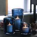 Glass Hurricane Candle Holders Bulk for Pillar Blue Seeded Bubbles Cylinder Table Centerpiece Modern Rustic Vases Home Decor 10" 7" 4" Set of 3