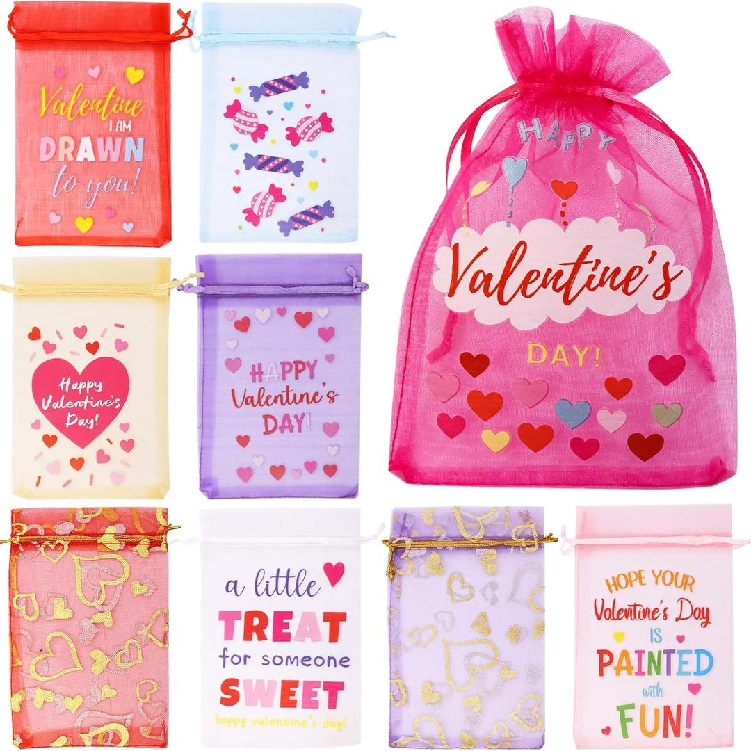 WorldBazaar 30PCS Valentine's Day Organza Gift Bags with Drawstring 4 x 6 inch Valentine Love Heart Gift Goodie Candy Treat Bags Love Wedding Holiday Party Favors