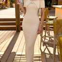 ZESICA Women's Off Shoulder Bodycon Maxi Dress 2026 Summer Ribbed Knit Cocktail Party Formal Sweater Dresses (Beige, XL)