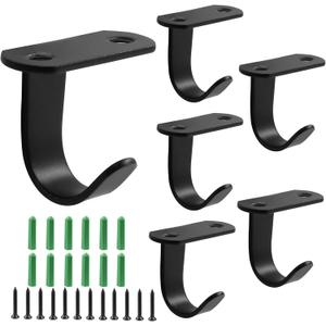 Piutouyar 6 Pack Black Screw Mounted Ceiling Hooks, Heavy Duty Under-Shelf Coat Hook, Stainless Steel Towel/Robe Clothes Hook Hanger for Cabinet, Kitchen, Cupboard, Bathroom