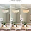 VONLUCE Modern Chandeliers, 18" Drum Chandeliers with 2-Layer Fabric Shade, 4-Light Pendant Light Fixture with E26 Bases, Light Fixture for Dining Room Bedroom Living Room, Linen Shade & Brass Finish