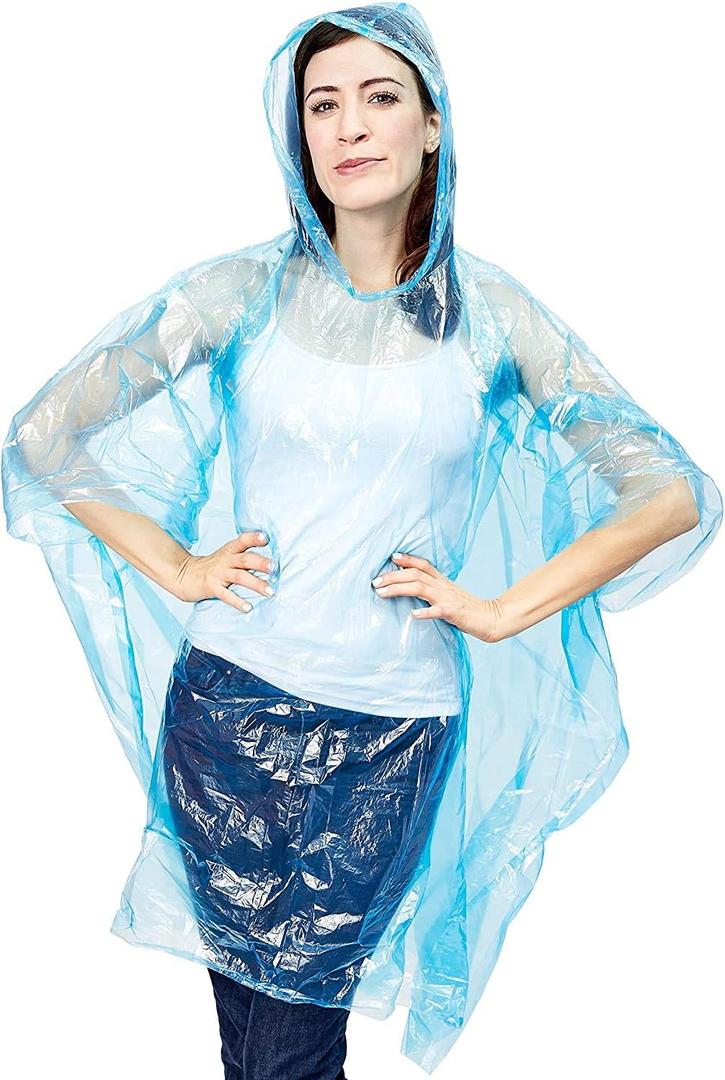 Juvale Rain Ponchos for Adults - One Size (50 x 39.4 In) Hooded Plastic - 5 Vibrant Colors - 20-Pack Disposable Ponchos Family Pack for Camping, Hiking & Travel