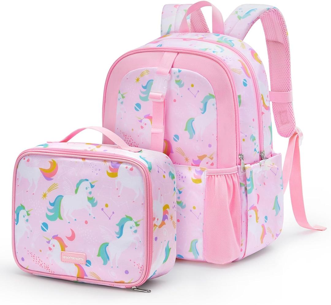 mommore Kids Backpack for Boys Girls 4-8 Kindergarten Elementary School Backpack with Lunch Box - 15 H Fit Folder