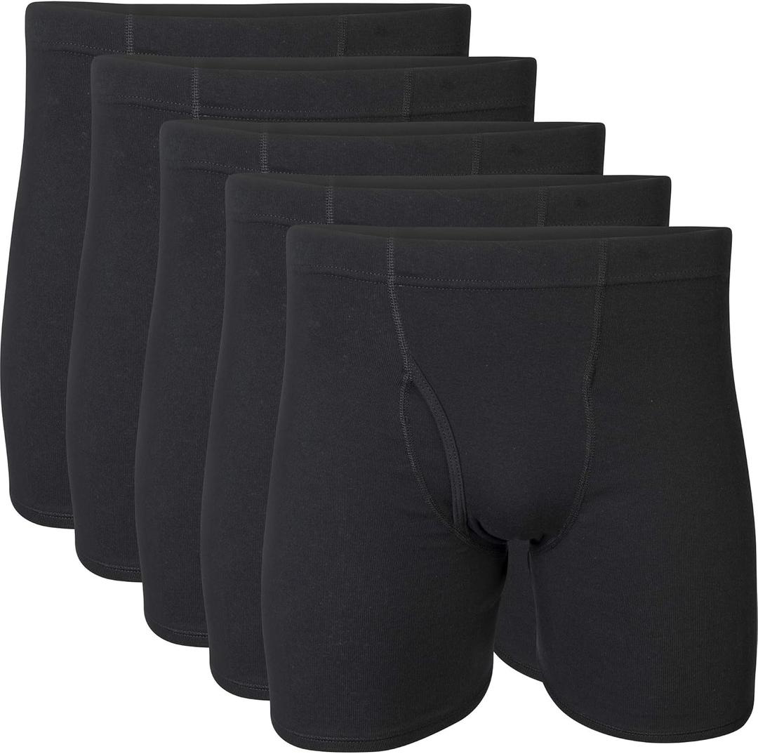 Gildan Men's Underwear Covered Waistband Boxer Briefs, Multipack (Large, Black (5-pack)