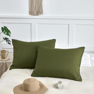 TSUTOMI Soft Waffle Weave Euro Shams Pillow Covers 20" x 36" 2 Pack, No Insert, Breathable Skin-Friendly Euro Throw Pillow Covers for Bed Couch Sofa, Green