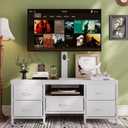 White TV Stand with Mount for 45, 55, 65, 75 Inch TV, Entertainment Center with 5 Fabric Drawers, Open Shelves, TV Media Console for Living Room